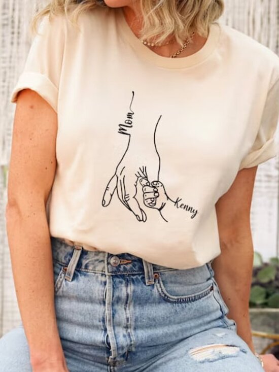 Tops - Custom Mom Shirt, Personalized Mom And Kids Hands Shirt, Mothers Day Gift